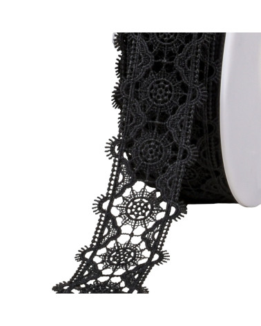 Guipure between two rosettes 42mm black by the meter