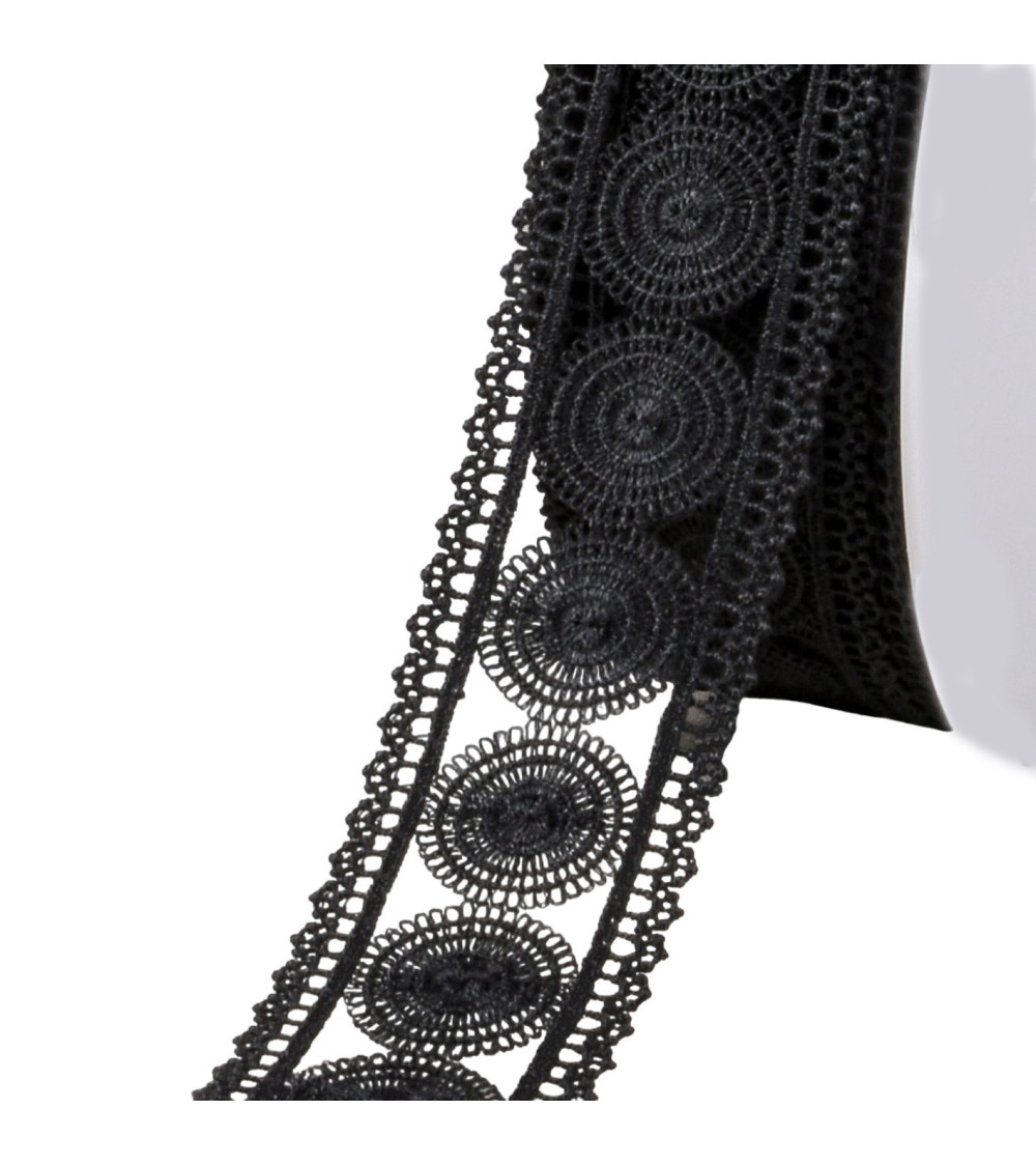 Guipure between two circles 45mm black by the meter