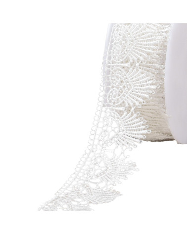 Guipure coeurs & éventails 43mm blanc au mètre