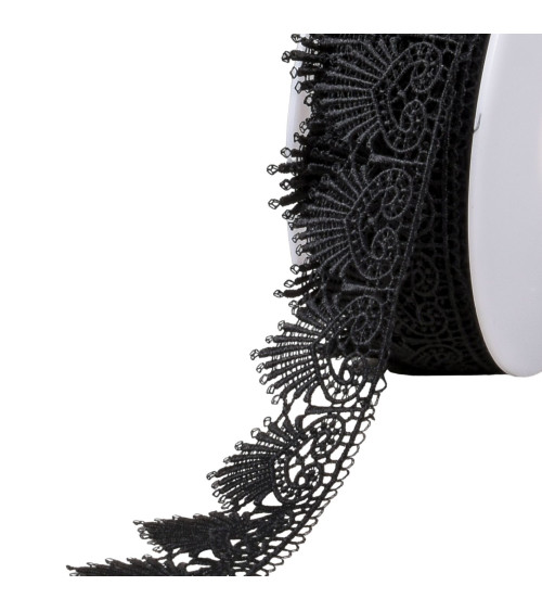 Guipure hearts & fans 43mm black per meter