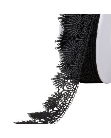 Guipure coeurs & éventails 43mm noir au mètre