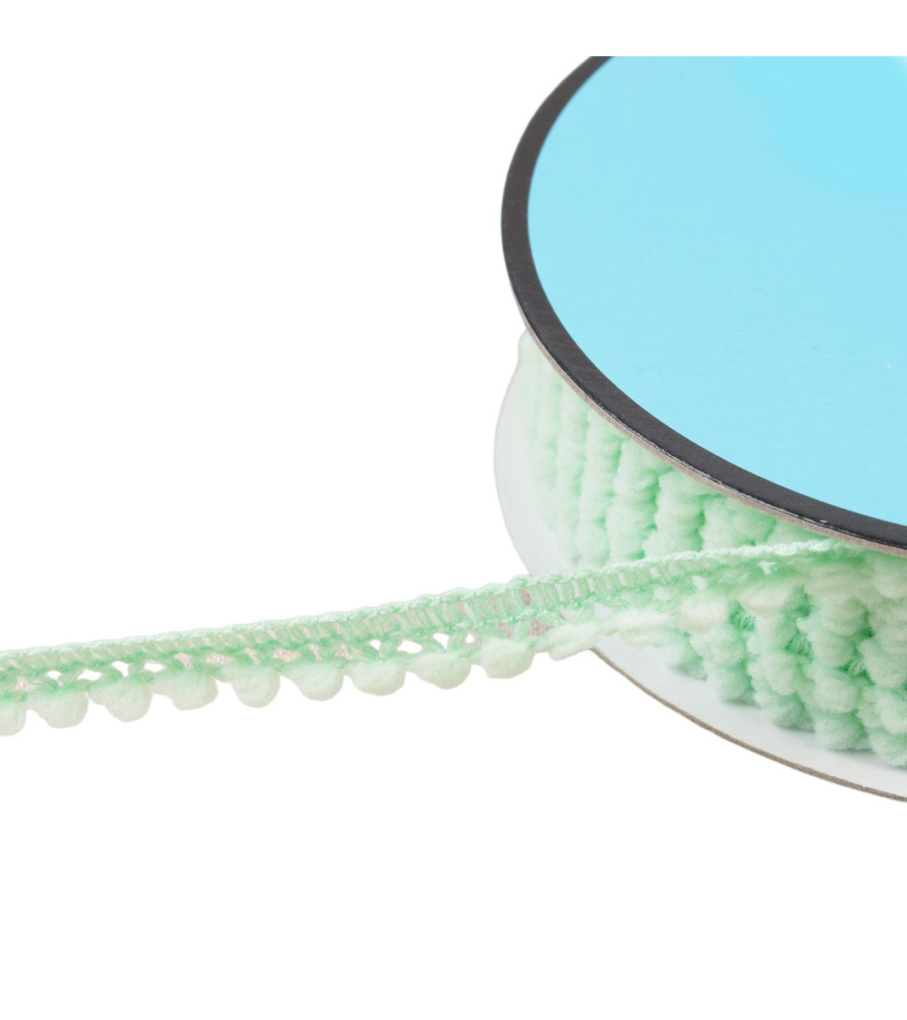 Small pompom braid 10mm nile green per meter