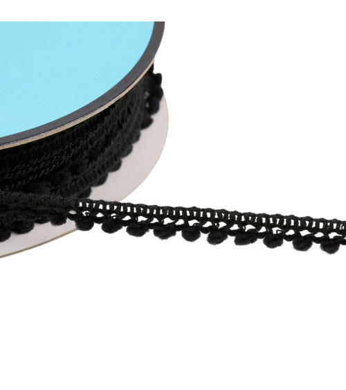 Small pompom braid 10mm black per meter