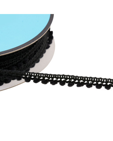 Small pompom braid 10mm black per meter
