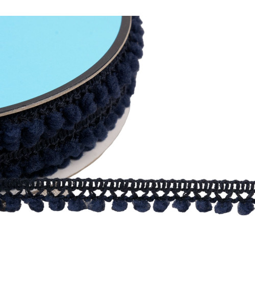 Small pompom braid 10mm navy blue by the meter