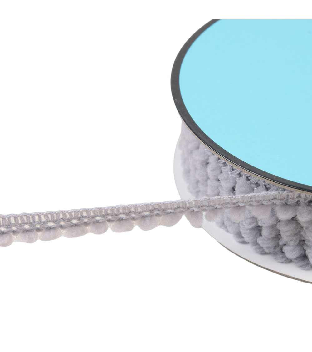 Small pompom braid 10mm light gray per meter