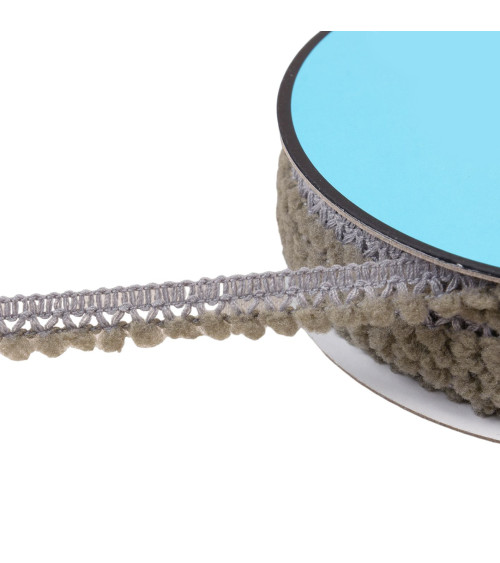 Small pompom braid 10mm medium gray per meter