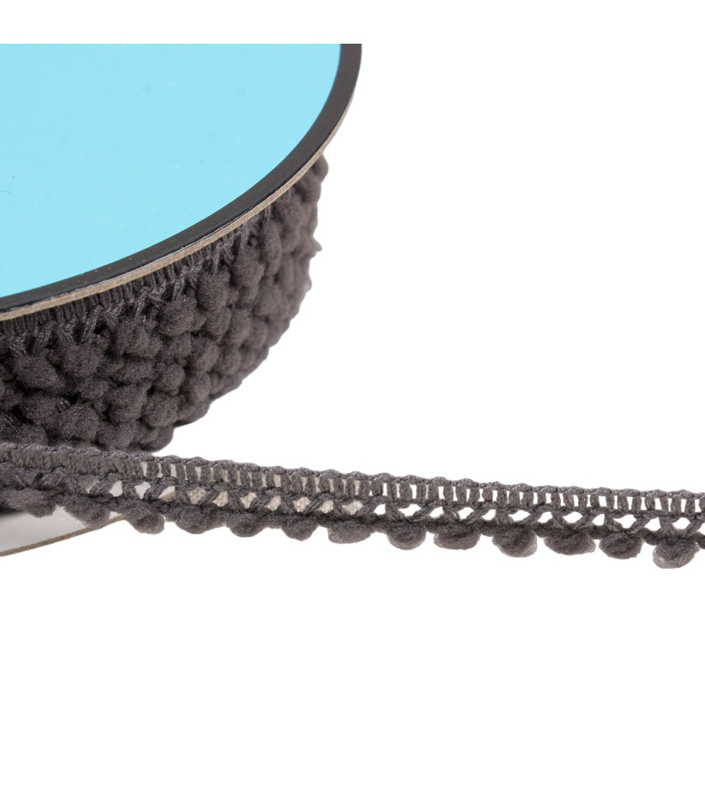 Small pompom braid 10mm dark gray per meter