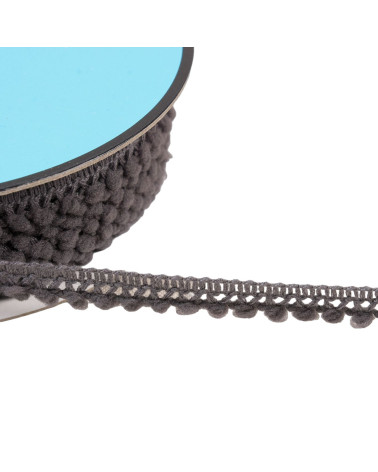 Small pompom braid 10mm dark gray per meter