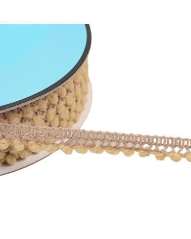 Small pompom braid 10mm dark beige per meter
