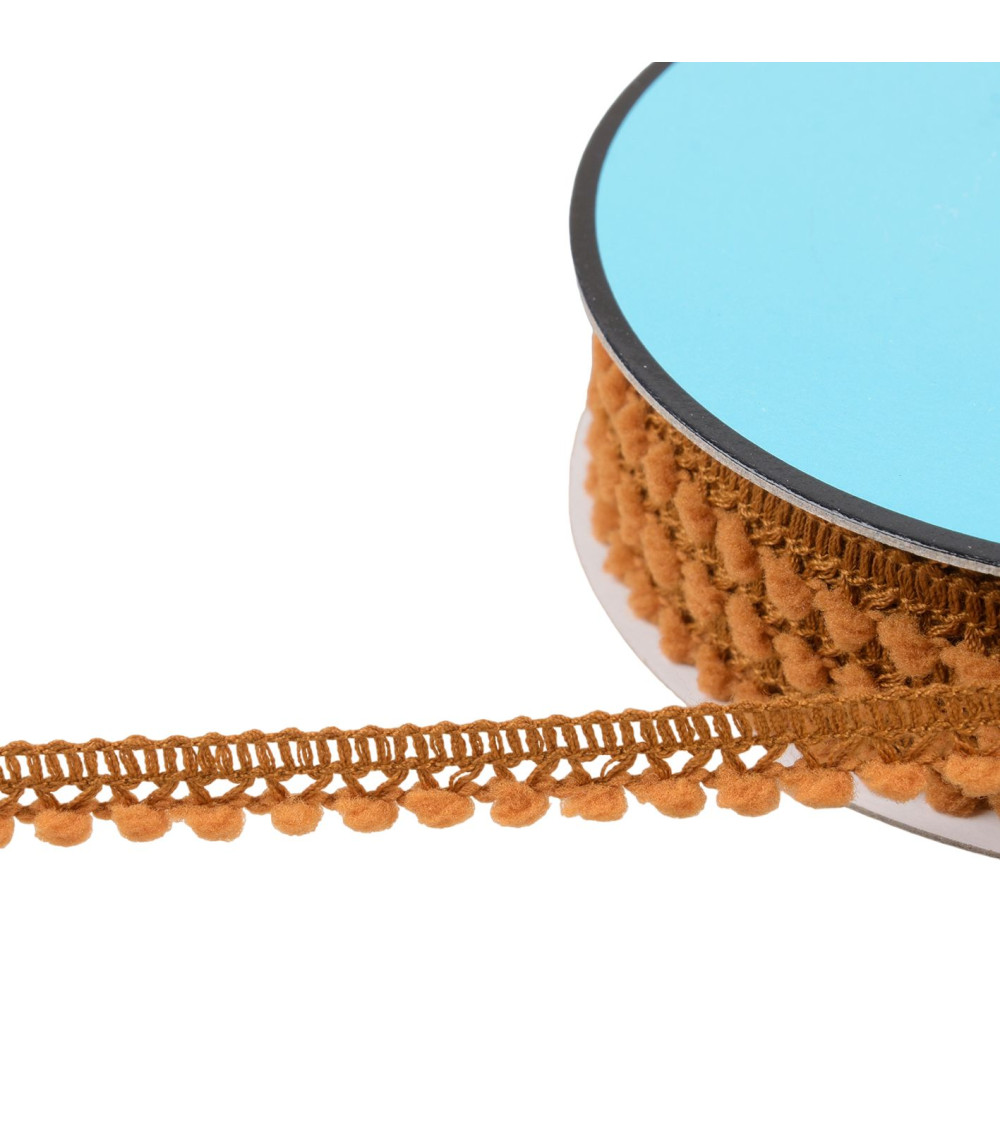 Small pompom braid 10mm rust orange by the meter