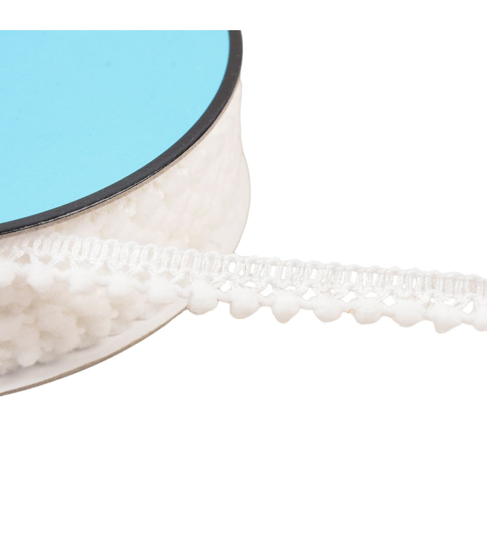 Kleines Pompom-Geflecht, 10 mm, Ecru, Meterware