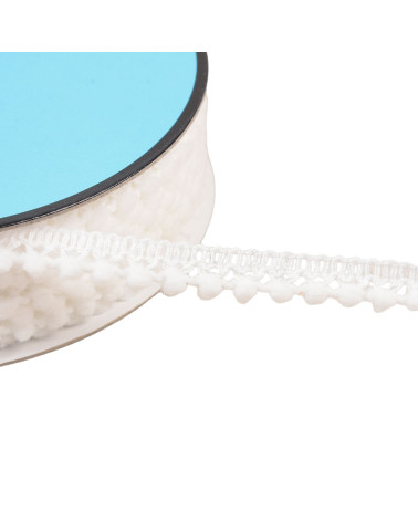 Kleines Pompom-Geflecht, 10 mm, Ecru, Meterware