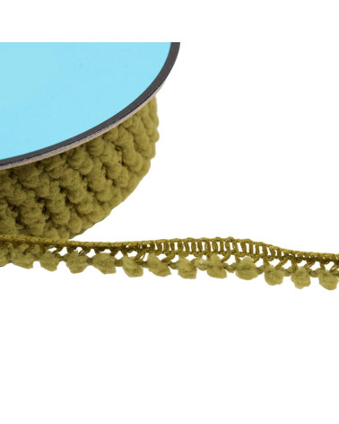 Small pompom braid 10mm khaki green per meter