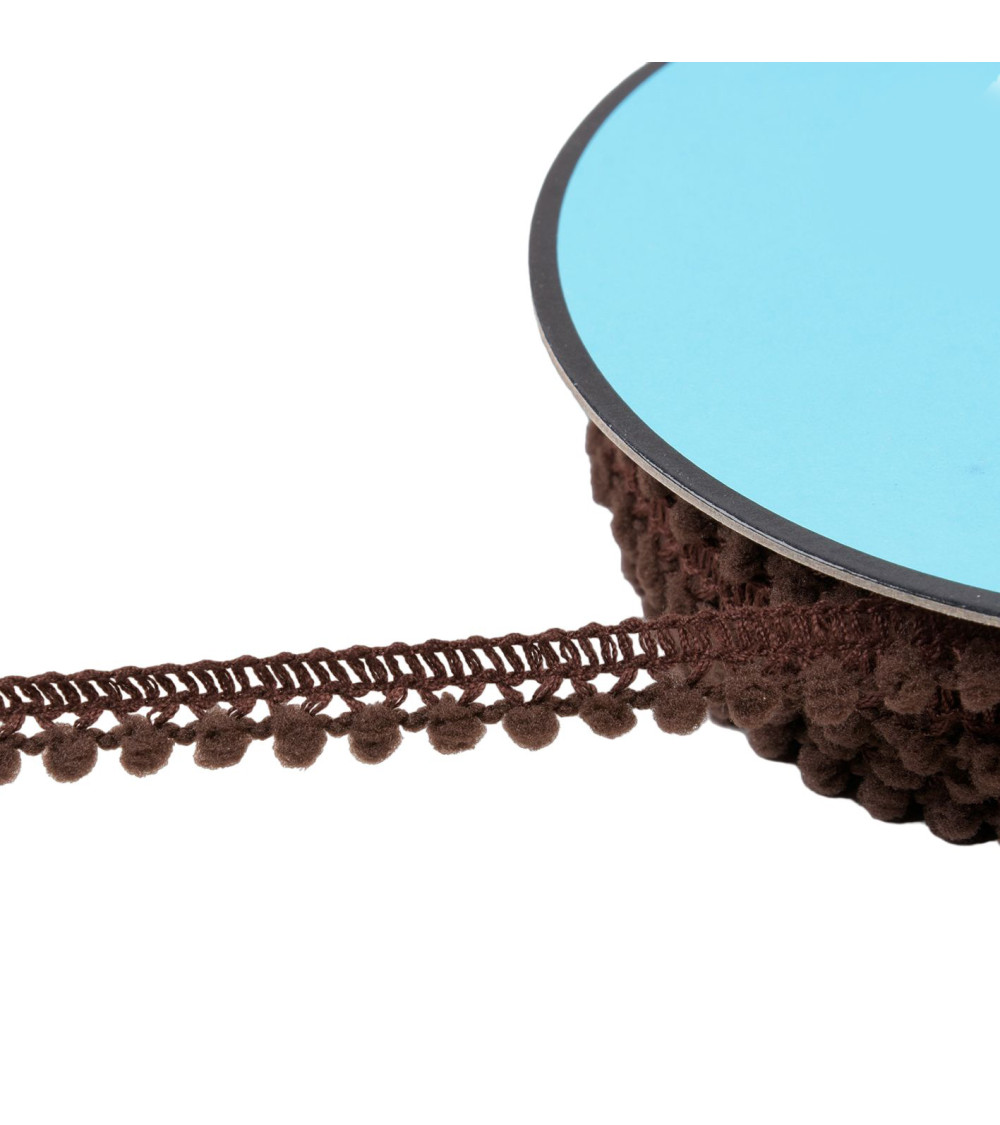 Small pompom braid 10mm brown per meter