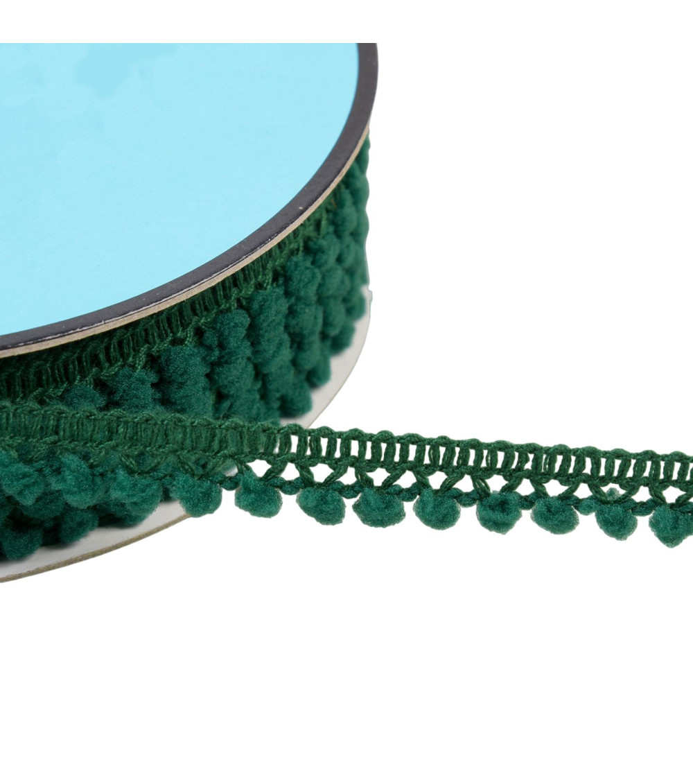 Small pompom braid 10mm green by the meter