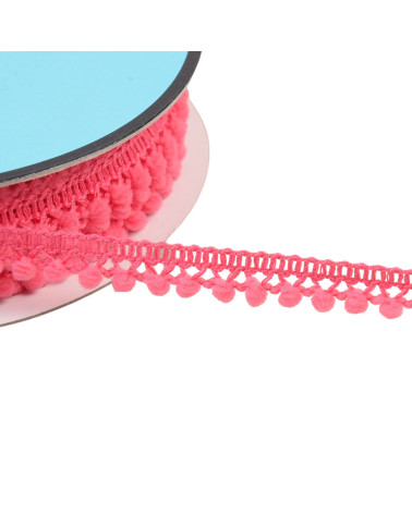 Kleines Pompom-Geflecht, 10 mm, Fuchsia-Rosa, Meterware