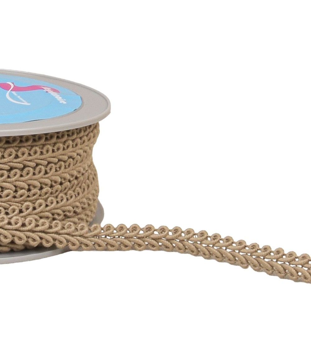 Spike stitch braid 11mm taupe/silver by the meter