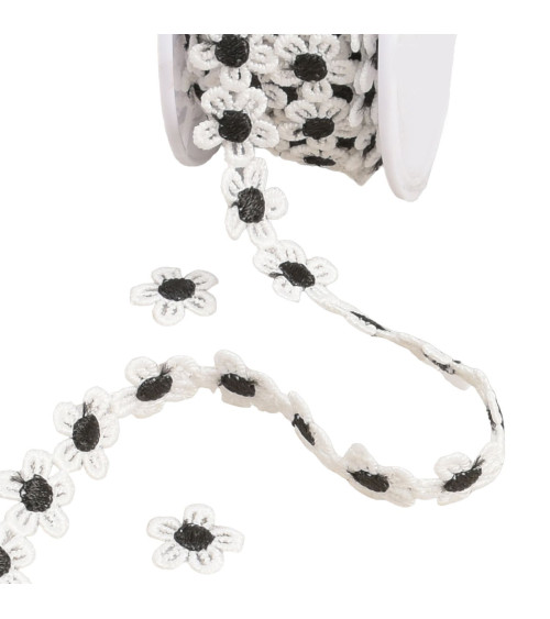 Daisy guipure 13mm white/black per meter