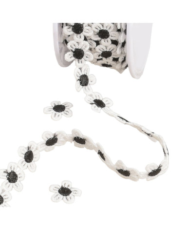 Daisy guipure 13mm white/black per meter