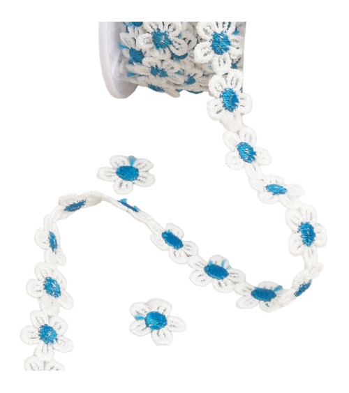 Daisy guipure 13mm white/petroleum per meter