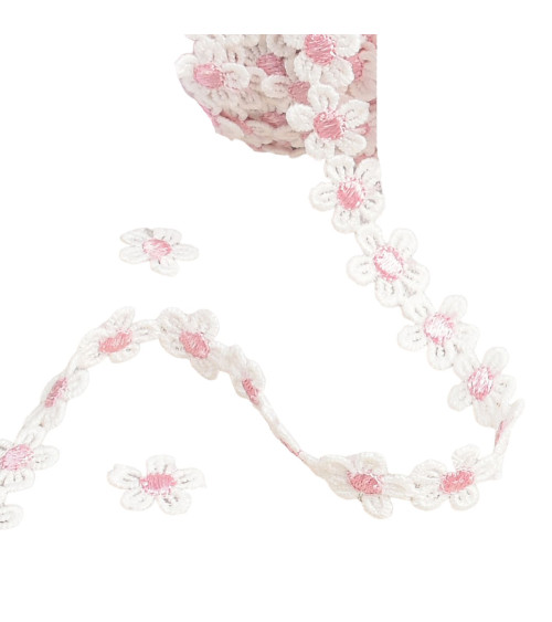 Daisy guipure 13mm white/pink per meter