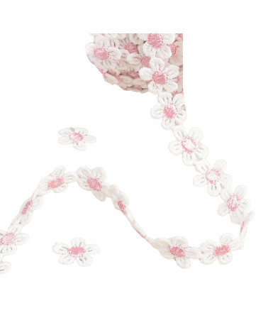 Daisy guipure 13mm white/pink per meter