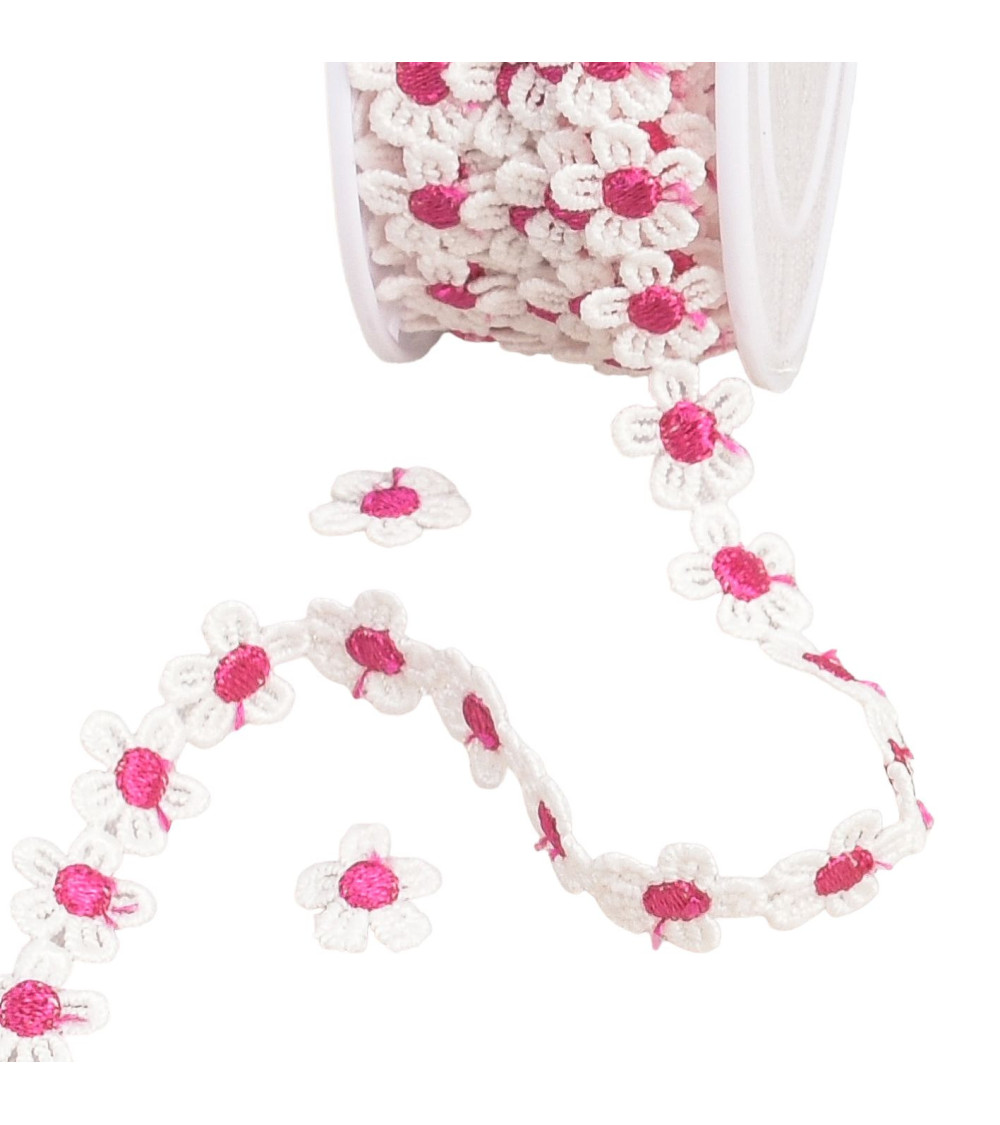 Guipure marguerite 13mm blanc/fuchsia au m�tre