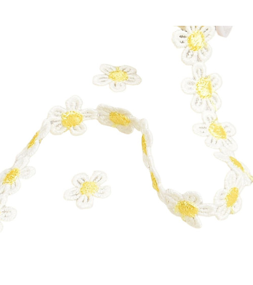 Guipure marguerite 13mm blanc/jaune au m�tre