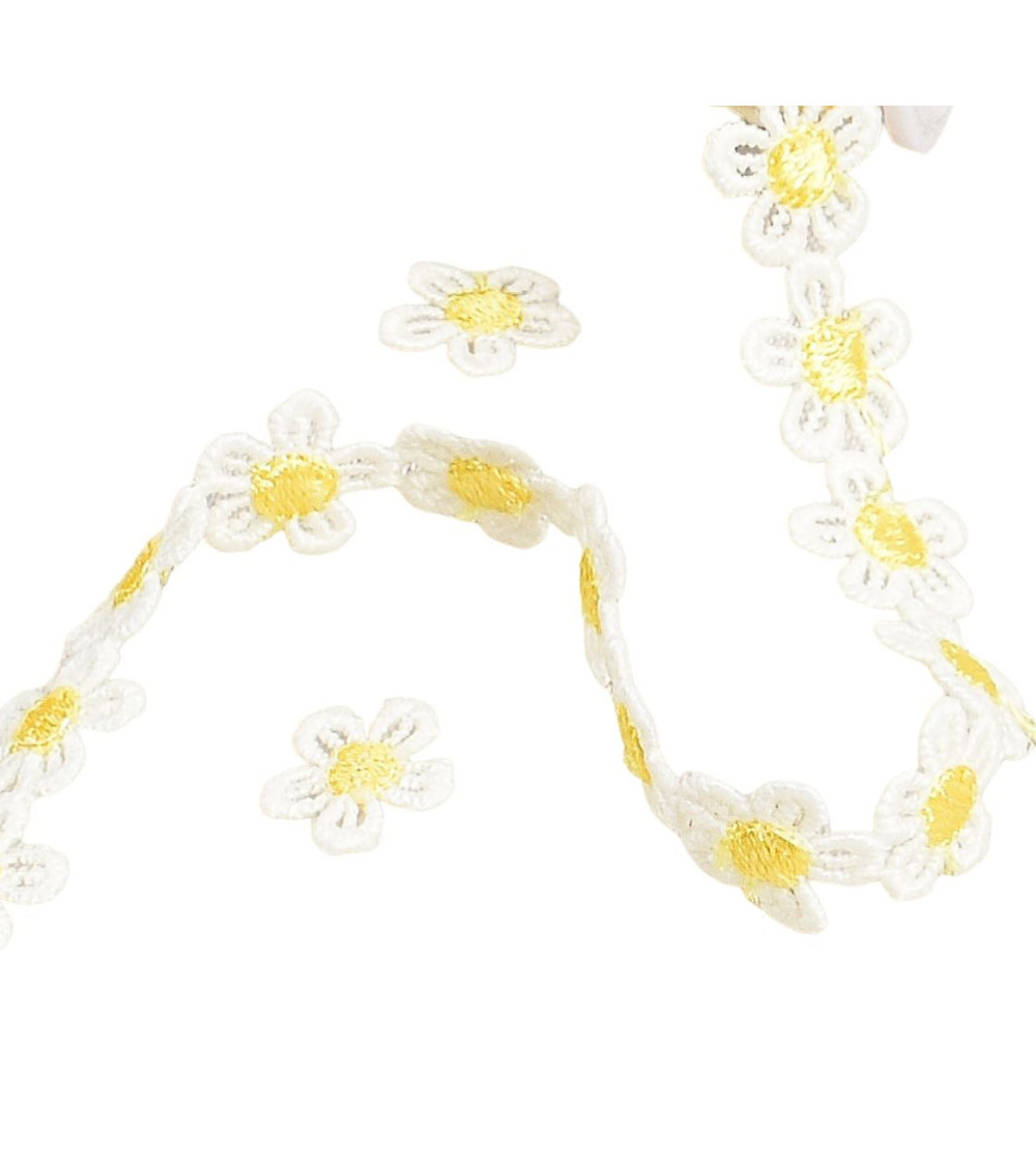 Daisy guipure 13mm white/yellow per meter