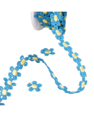 Guipure daisy 13mm petrol/yellow by the meter