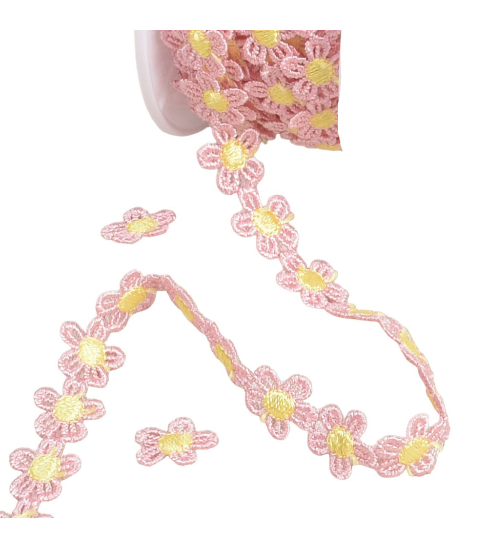 Daisy guipure 13mm pink/yellow per meter