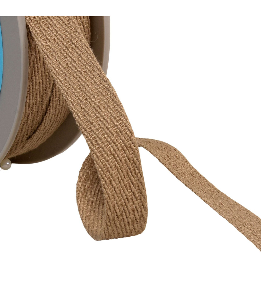 Oblique dash braid 15mm taupe brown/silver by the meter