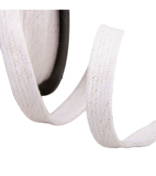 Flat metallic tubular braid 15mm white per meter