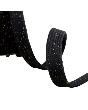 Flat metallic tubular braid 15mm black per meter