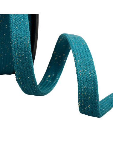 Flat metallic tubular braid 15mm duck blue per meter