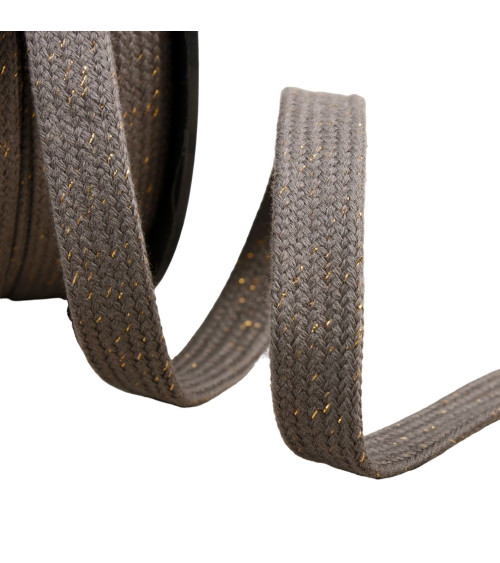 Metallic flat tubular braid 15mm gray black per meter