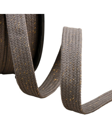 Metallic flat tubular braid 15mm gray black per meter