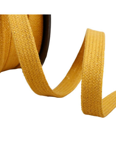 Flat metallic tubular braid 15mm mustard yellow per meter