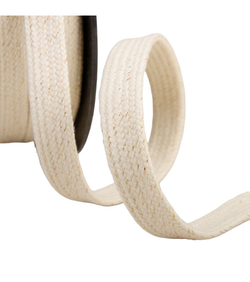 Flat metallic tubular braid 15mm ecru by the meter