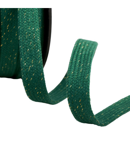 Flat metallic tubular braid 15mm bottle green per meter