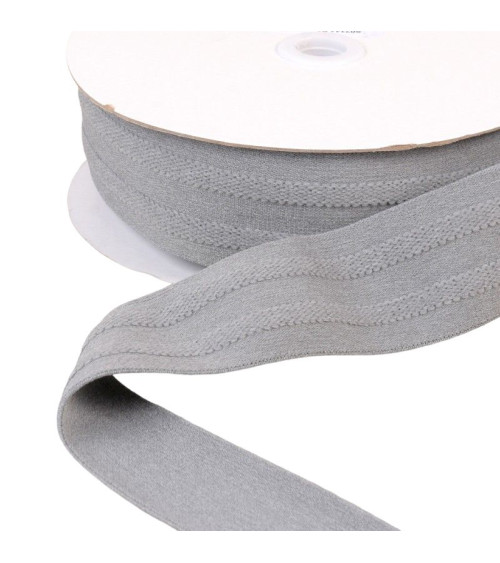Elastic 2 strips in relief 45mm medium gray per meter