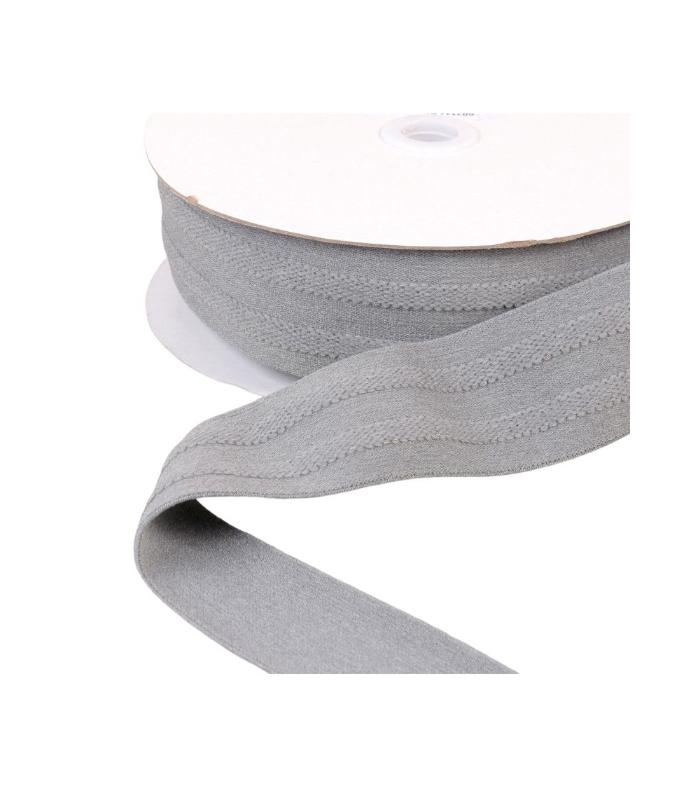 Elastic 2 strips in relief 45mm medium gray per meter
