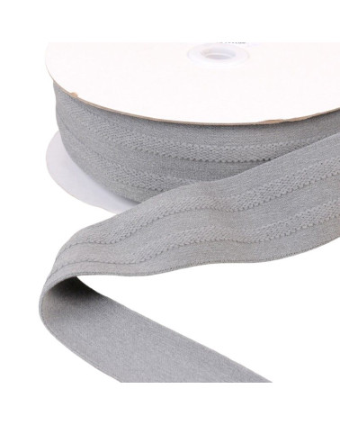 Elastic 2 strips in relief 45mm medium gray per meter