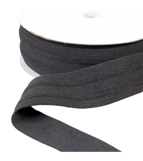 Elastic 2 strips in relief 45mm gray black per meter