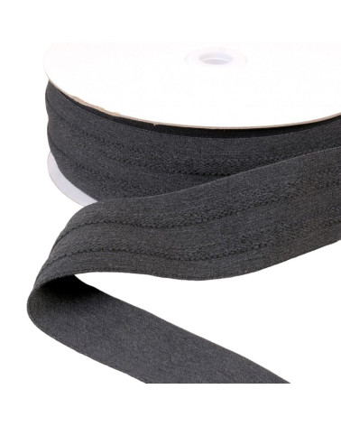 Elastic 2 strips in relief 45mm gray black per meter