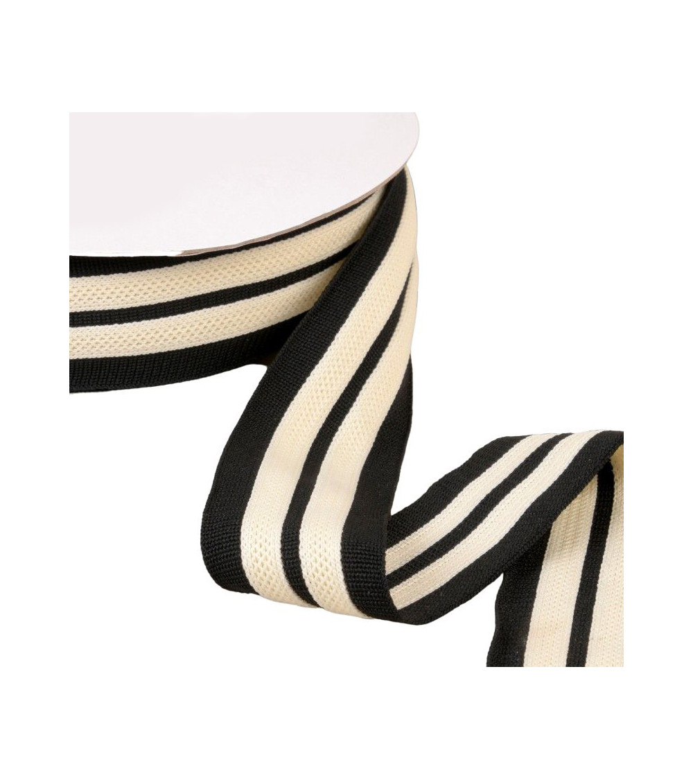 Two-tone stretch braid 2 strips 50mm black/ecru per meter