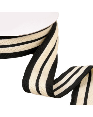 Two-tone stretch braid 2 strips 50mm black/ecru by the meter