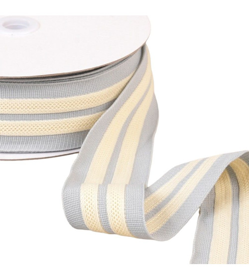 Two-tone stretch braid 2 strips 50mm gray/ecru by the meter
