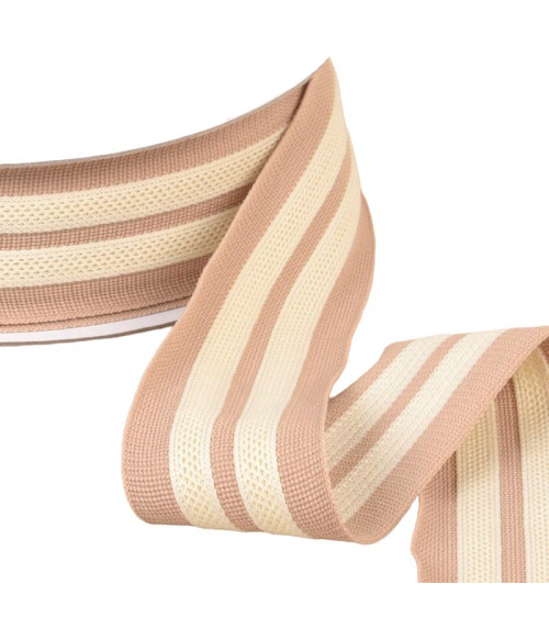 Two-tone stretch braid 2 strips 50mm beige/ecru by the meter